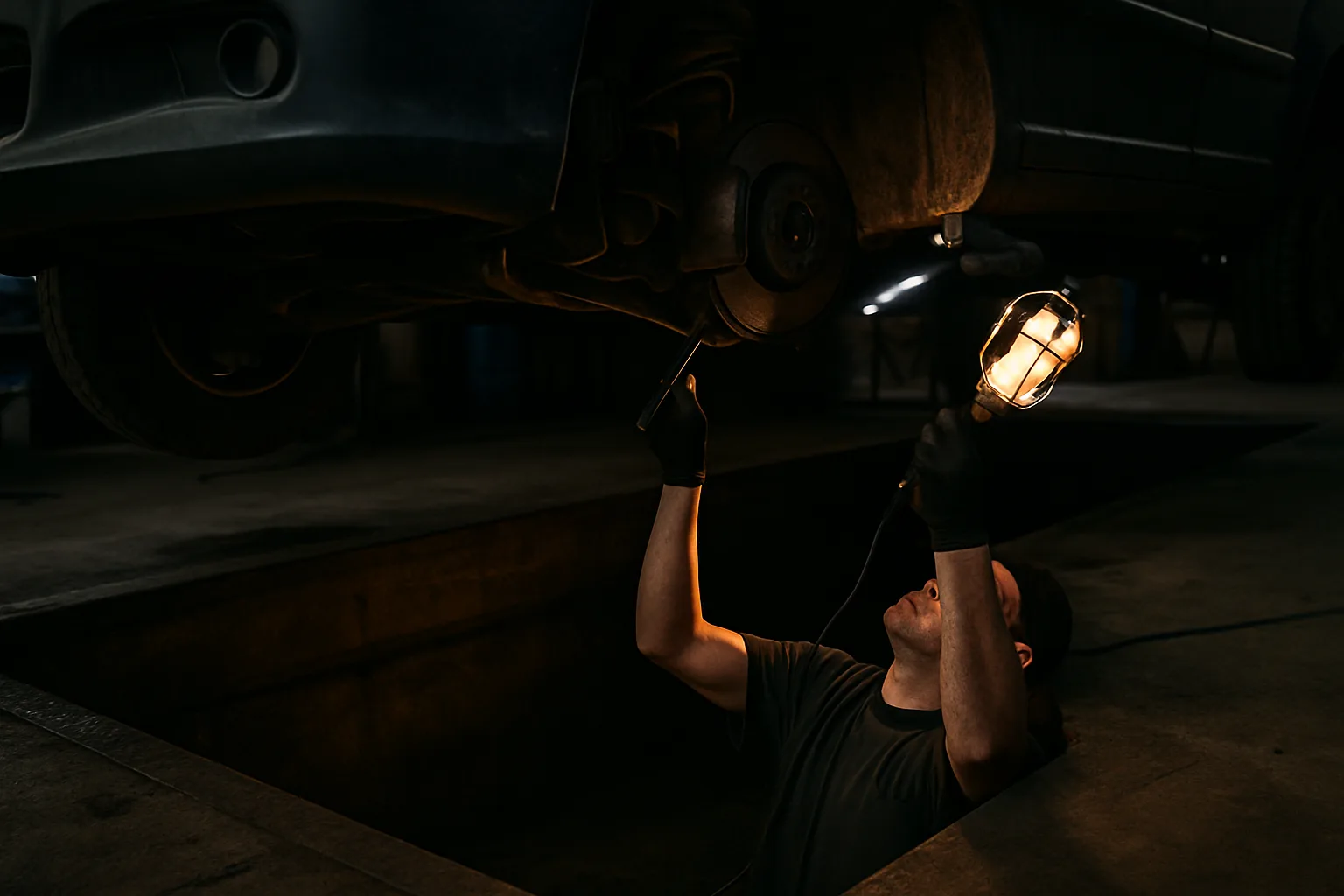 Full vehicle inspection on the lift in the service bay